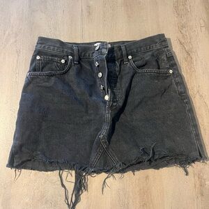 Black Denim Frayed Mini Skirt